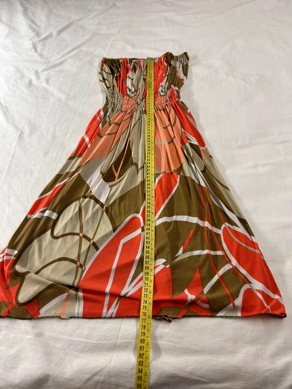 Vestido sin tirantes multicolor con estampado vintage – photo 7